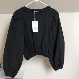 NEW Zara black puff sleeve crop top